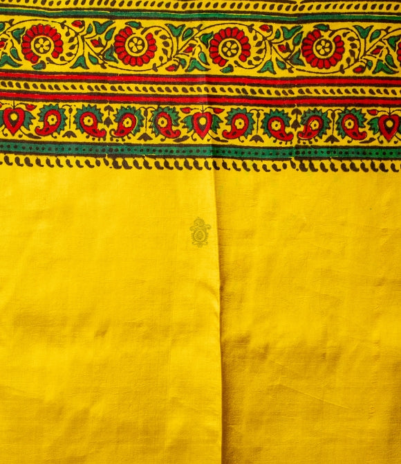 Handwoven Pure Mulberry Bengal Silk Saree Yellow - Red