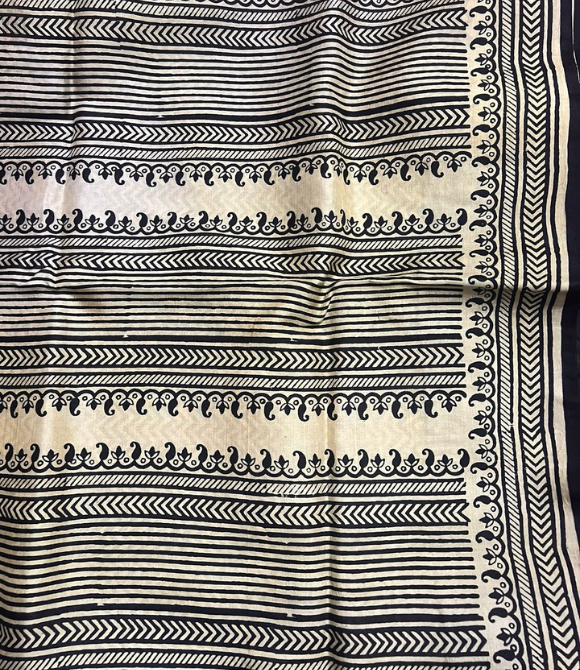 Handwoven Pure Mulberry Bengal Silk Saree Deep Blue & White