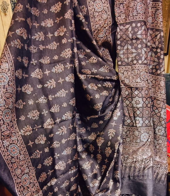 Tussar Ajrakh Saree