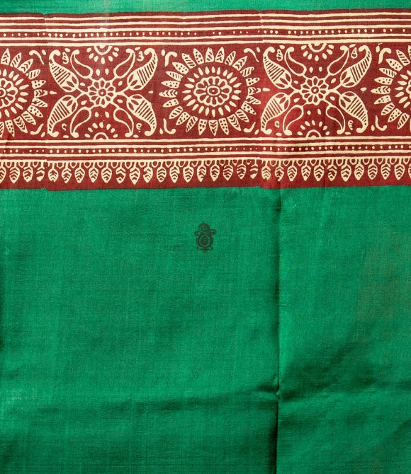 Handwoven Pure Mulberry Bengal Silk Saree Deep Green