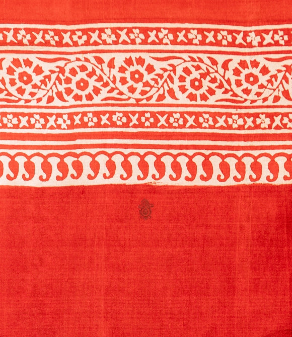 Handwoven Pure Mulberry Bengal Silk Saree Off-White - Red