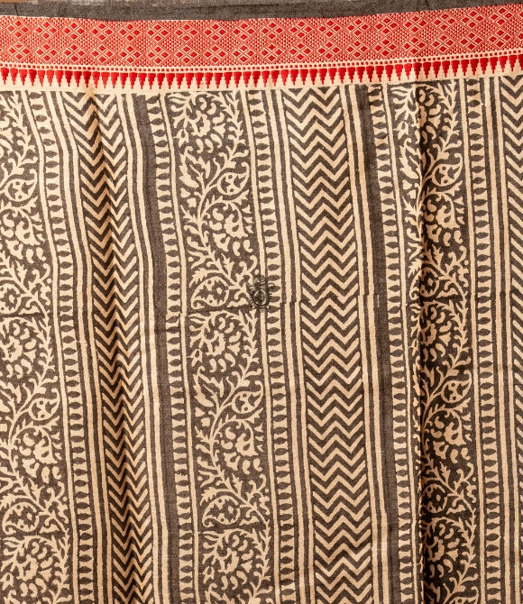 Handwoven Vidarbha Tussar Cotton Blend Saree Black - Red