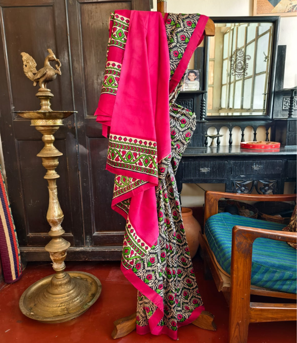 Handwoven Pure Mulberry Bengal Silk Pink Multicolour