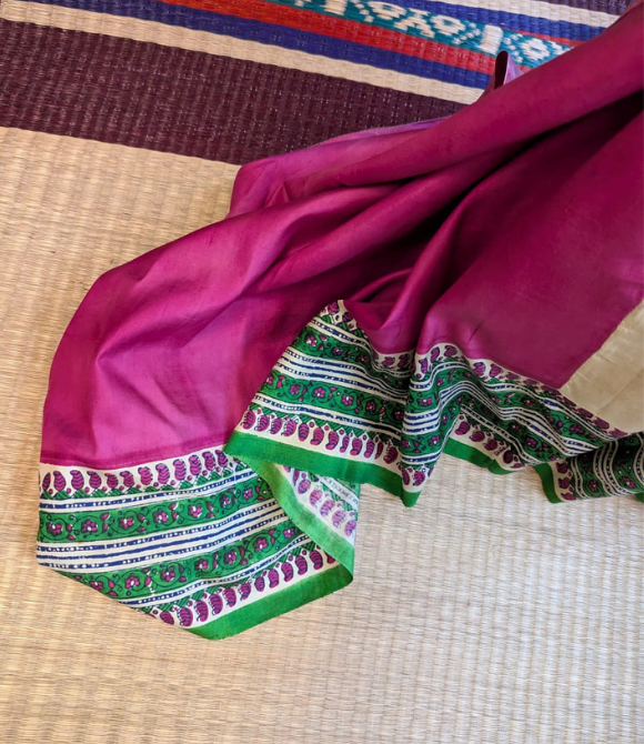 Handwoven Pure Mulberry Bengal Silk Lotus Pink/Green