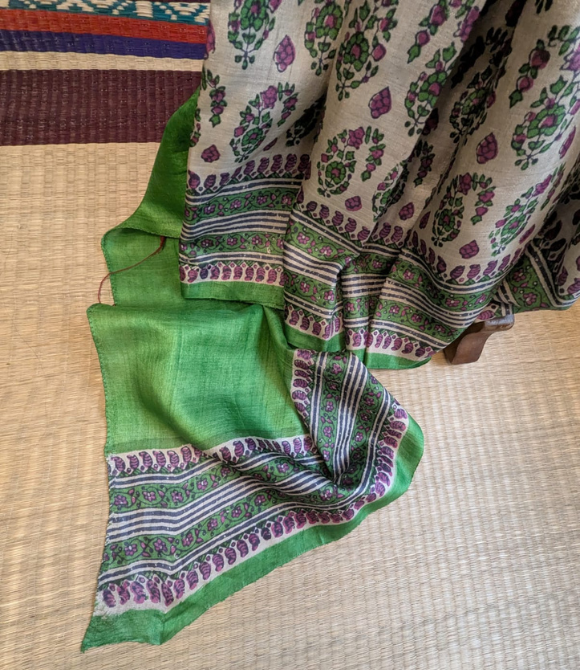 Pure Gachhi Bengal Tussar Saree Light Green/Pink