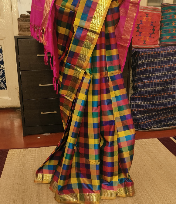 Handwoven Soft Silk Kanjivaram Saree Multicolour