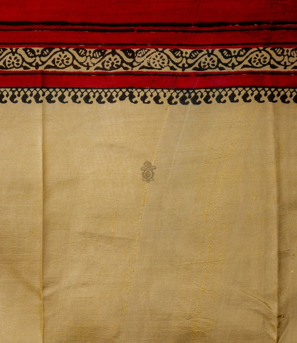 Handwoven Pure Mulberry Bengal Silk Saree Cream - Red - Black