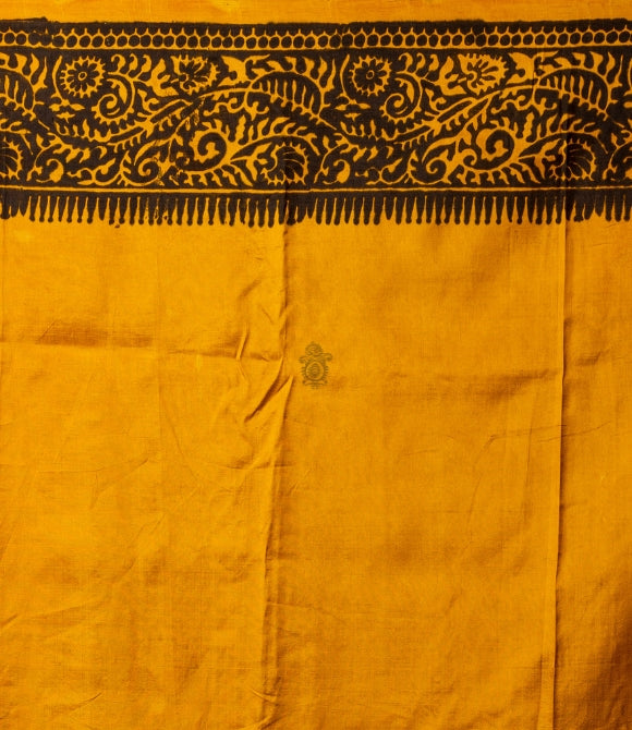 Handwoven Pure Mulberry Bengal Silk Saree Yellow - Black