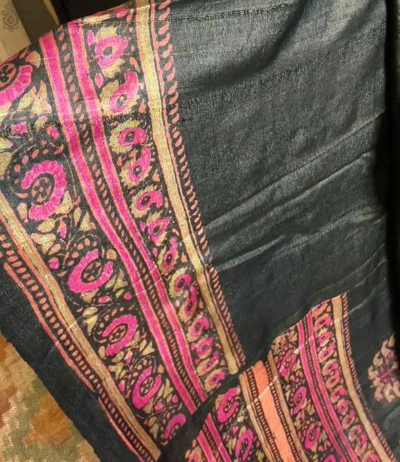 Pure Gachhi Bengal Tussar Saree Black