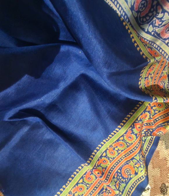 Handwoven Pure Mulberry Bengal Silk Saree Blue-Black
