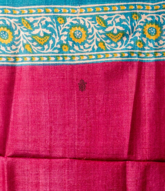 Pure Gachhi Bengal Tussar Saree Turquoise Blue