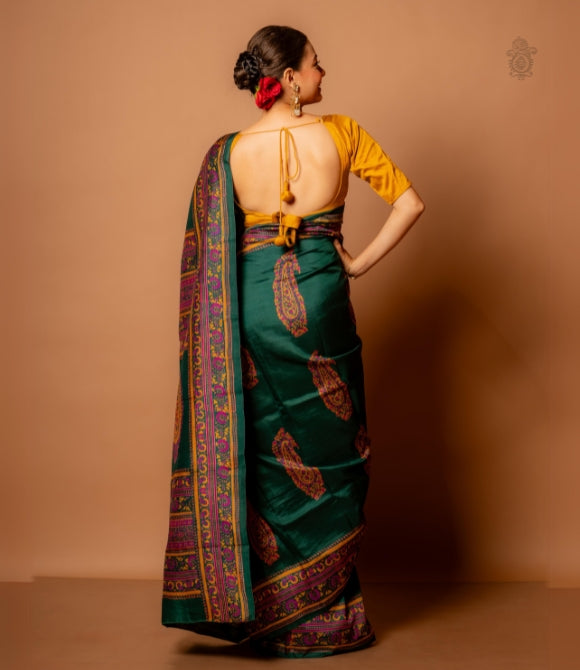 Handwoven Pure Mulberry Silk Saree Deep Green