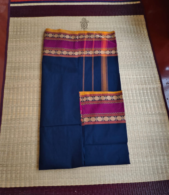 Pure Cotton Chettinad Saree Navy Blue