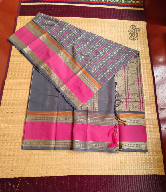 Handwoven Pure Cotton Kanchipuram Saree Deep Grey
