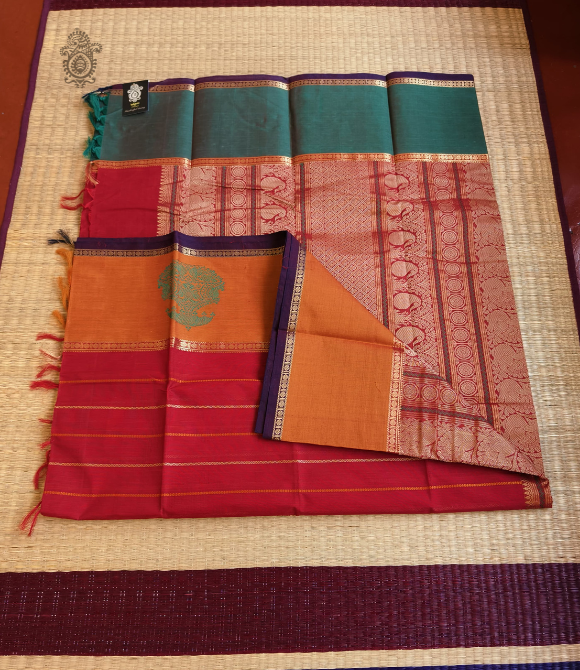 Handwoven Pure Cotton Kanchipuram Saree Deep Red