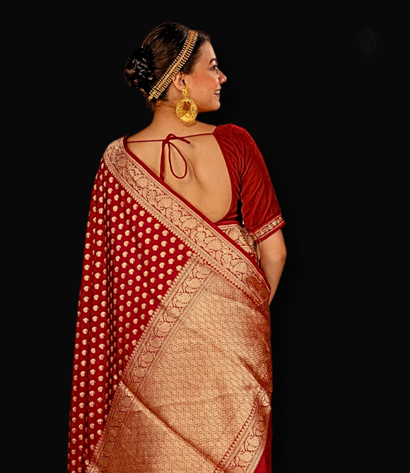 Handwoven Pure Benarasi Cutwork Saree Deep Red
