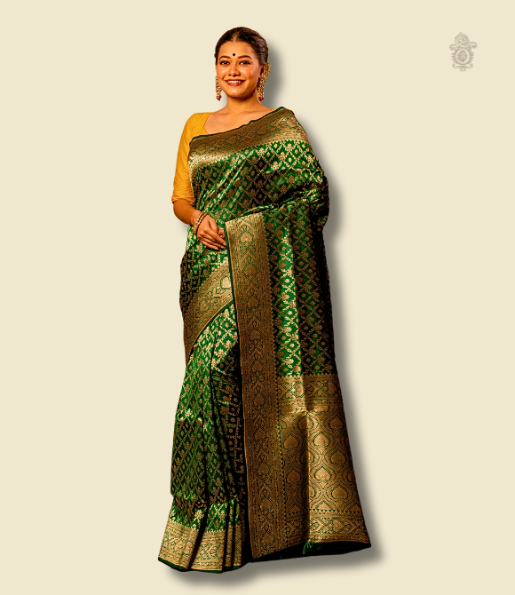 Handwoven Pure Benarasi Katan Silk Saree Deep Green