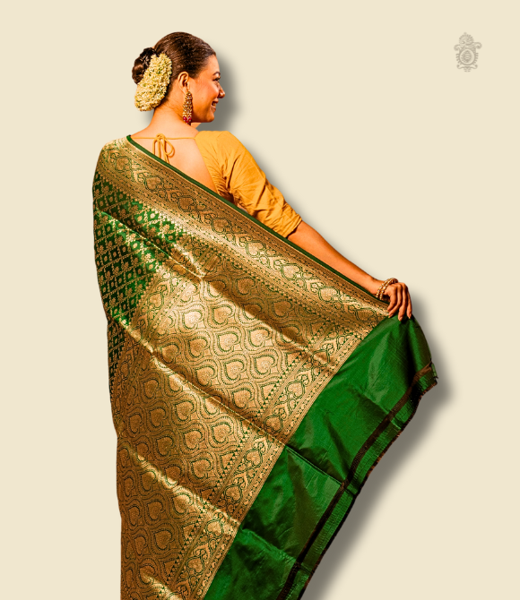 Handwoven Pure Benarasi Katan Silk Saree Deep Green