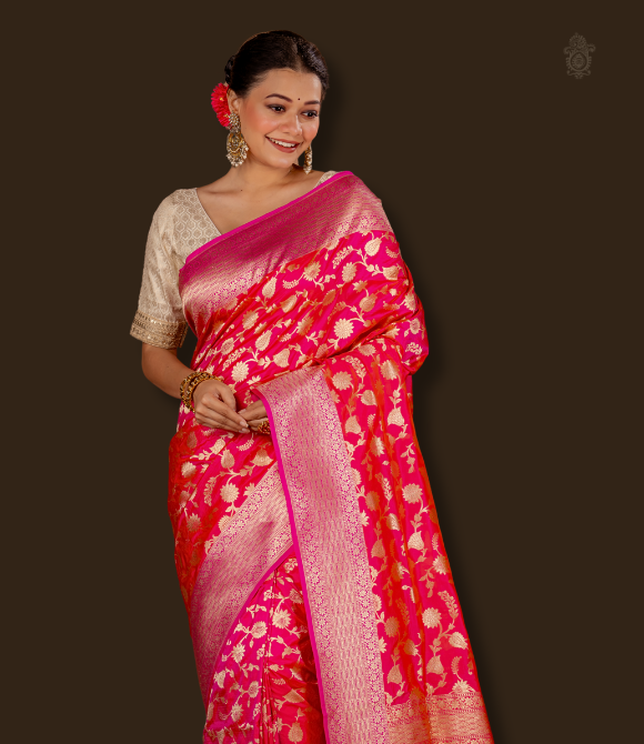 Handwoven Pure Bridal Benarasi Cutwork Saree Gajri Pink | kalakriti by Paroma