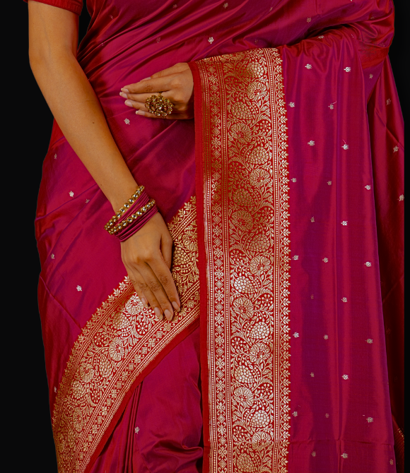 Handwoven Pure Kariyal Benarasi Saree Magenta