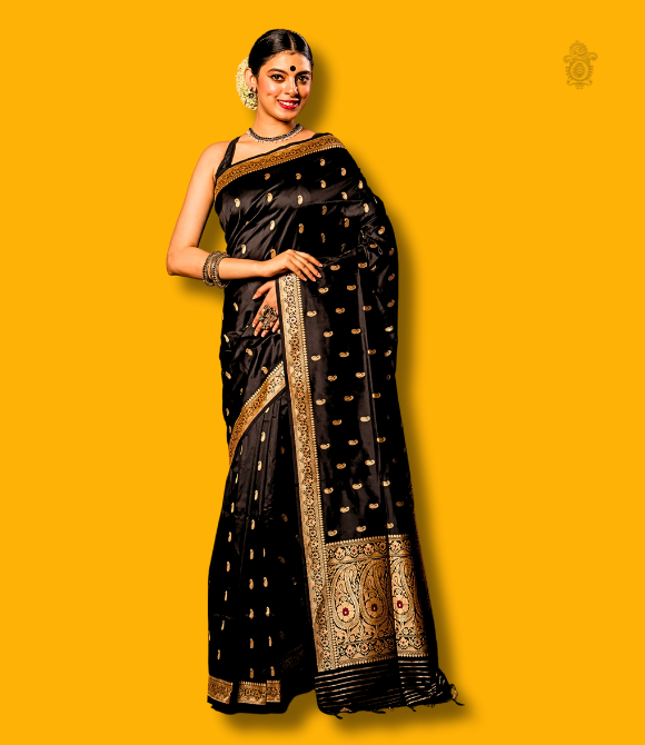 Handwoven Pure Katan Silk Kadhua Benarasi Saree Black | Kalakriti by Paroma