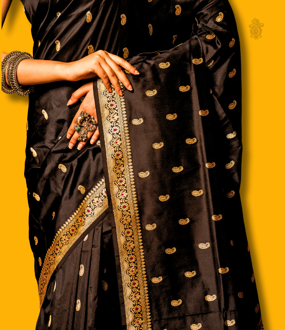 Handwoven Pure Katan Silk Kadhua Benarasi Saree Black