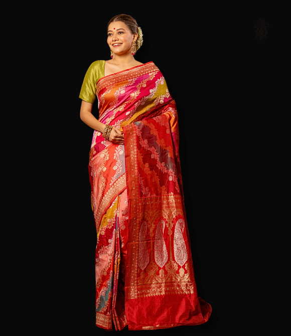 Handwoven Rangkat Royal Benarasi Saree Red - Multicolour