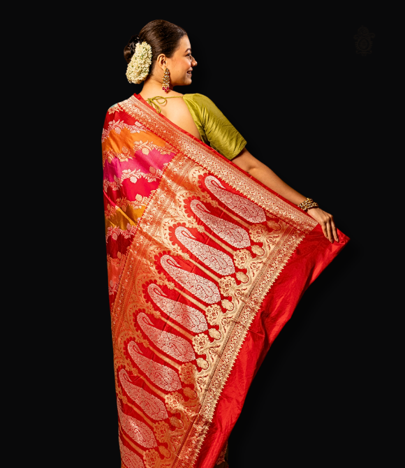 Handwoven Rangkat Royal Benarasi Saree Red - Multicolour | Kalakriti by Paroma
