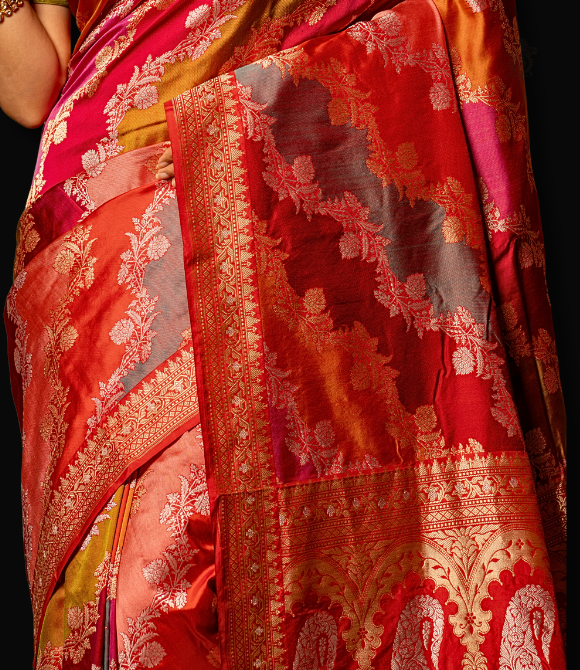 Handwoven Rangkat Royal Benarasi Saree Red - Multicolour
