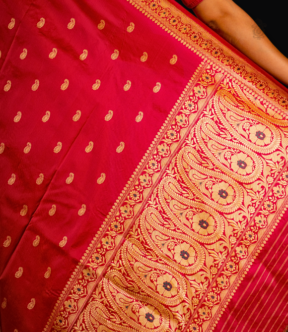 Handwoven Pure Katan Silk Kadhua Benarasi Saree Red Rani