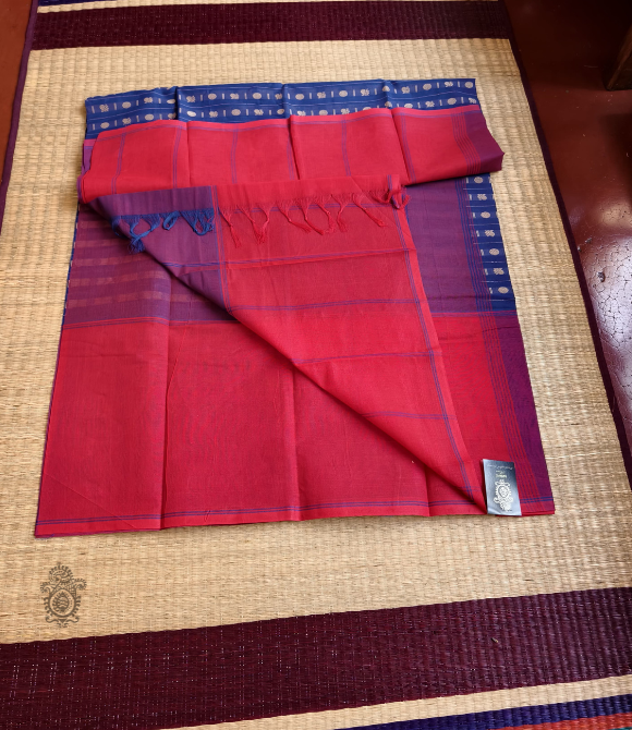 Handwoven Pure Cotton Kanchipuram Saree Navy Blue and Magenta