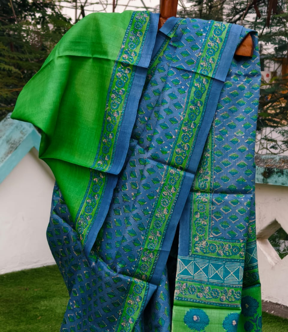 Pure Gachi Tussar Saree Sky Blue