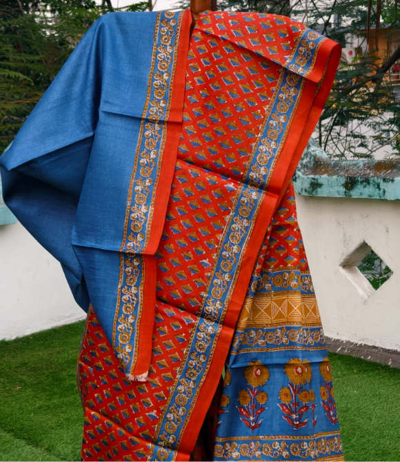 Pure Gachi Tussar Saree Orange