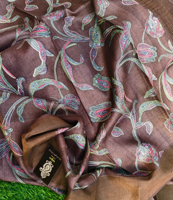Pure Zari Tussar Saree Brown Variant 1