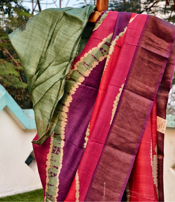 Shibori Tussar Multicolour Saree Variant 1