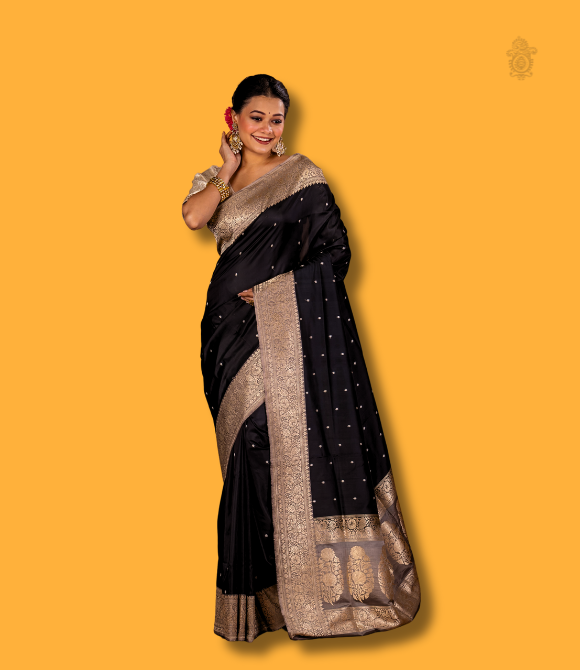 Handwoven Pure Kariyal Benarasi Saree Black and Grey