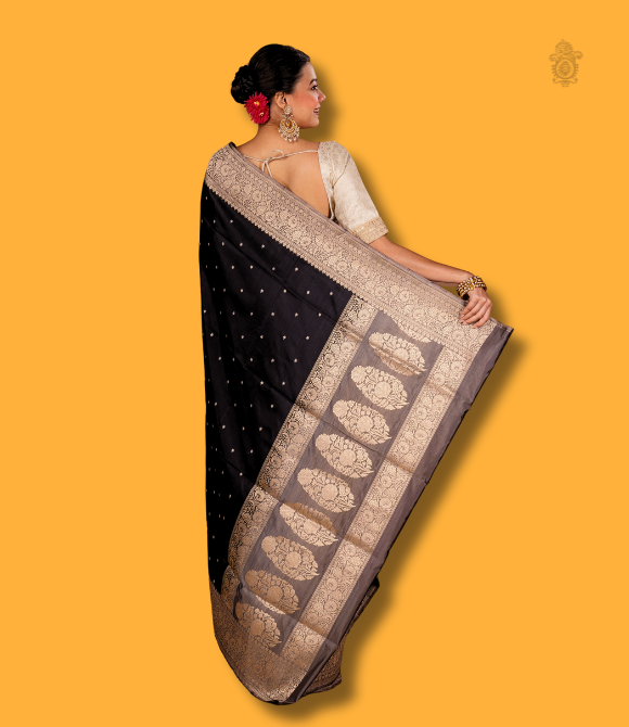 Handwoven Pure Kariyal Benarasi Saree Black and Grey