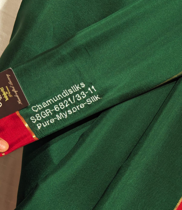 Deep Green & Vibrant Red Pure Mysore Crepe Silk Saree