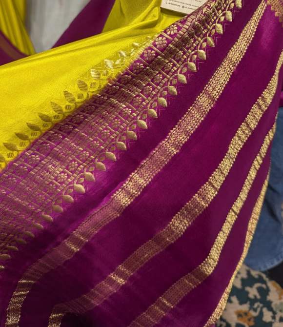 Yellow & Magenta Pure Mysore Silk Saree