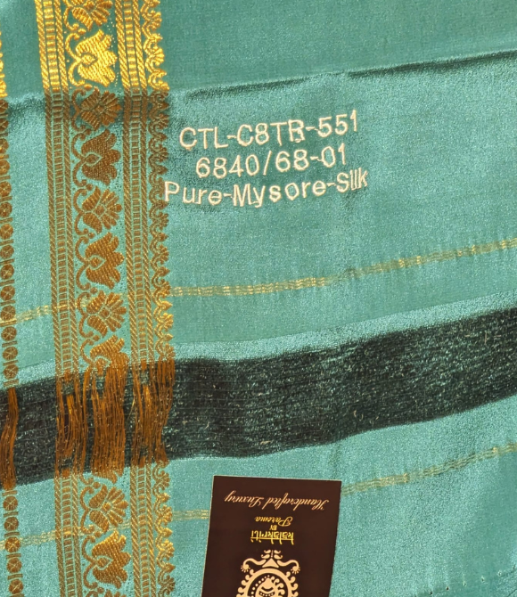 Sea Green Pure Mysore Crepe Silk Saree with CSG Zari