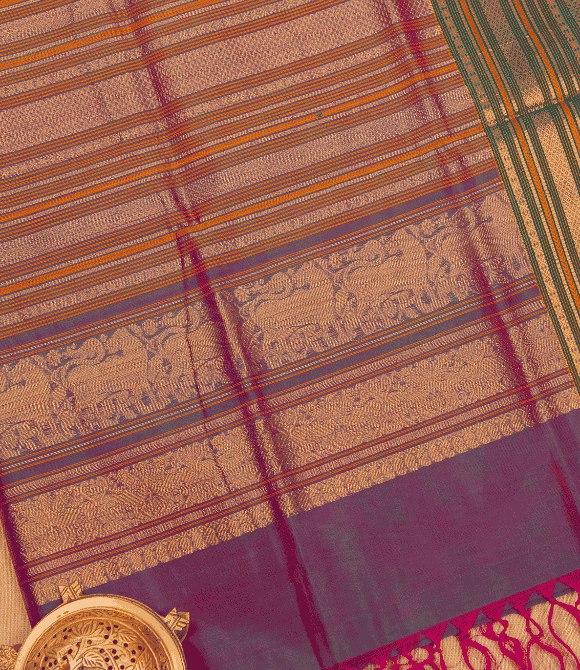 Handwoven Korvai Silk Cotton Handloom Saree - Mauve