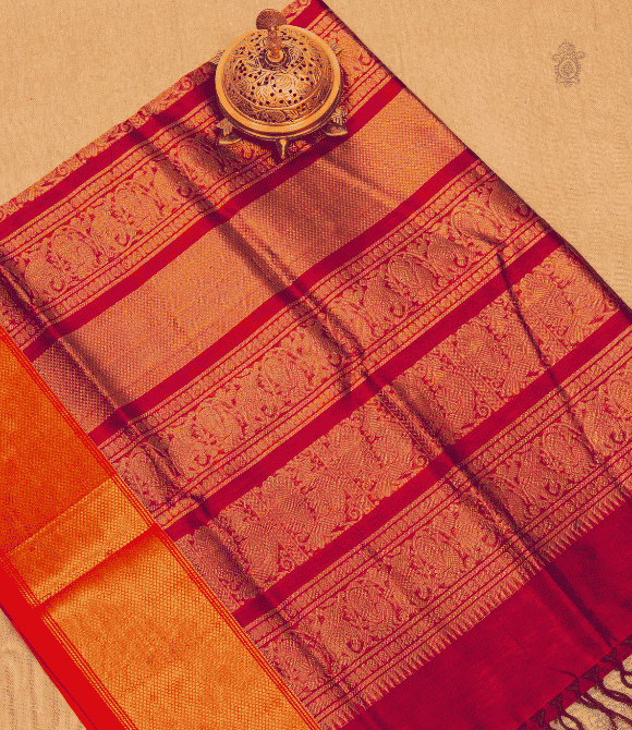 Handwoven Korvai Silk Cotton Handloom Saree - Magenta