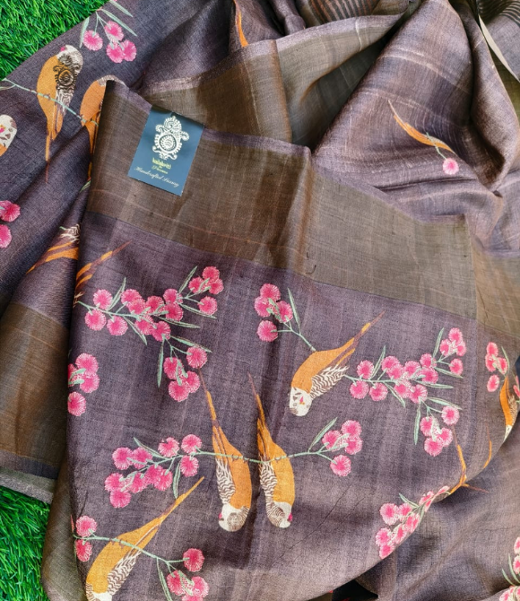 Pure Zari Tussar Saree Brown Variant 3