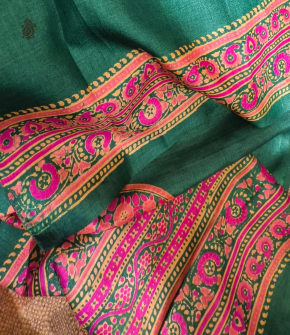 Pure Gachhi Bengal Tussar Saree Deep Green
