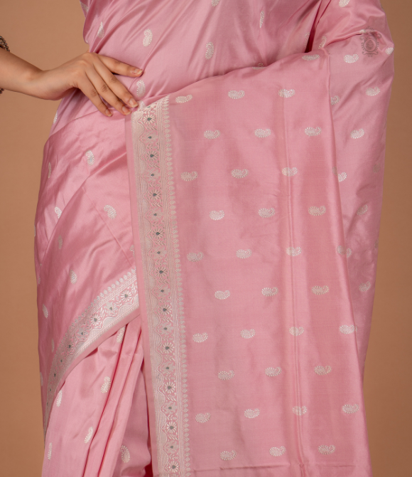 Handwoven Pure Katan Silk Kadhua Benarasi Saree Light Pink