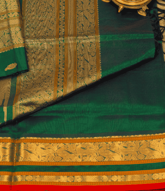 Handwoven Korvai Silk Cotton Handloom Saree - Green Blue