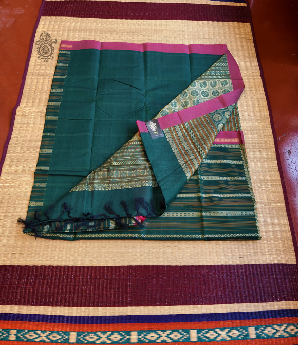 Handwoven Pure Cotton Kanchipuram Saree Deep Green
