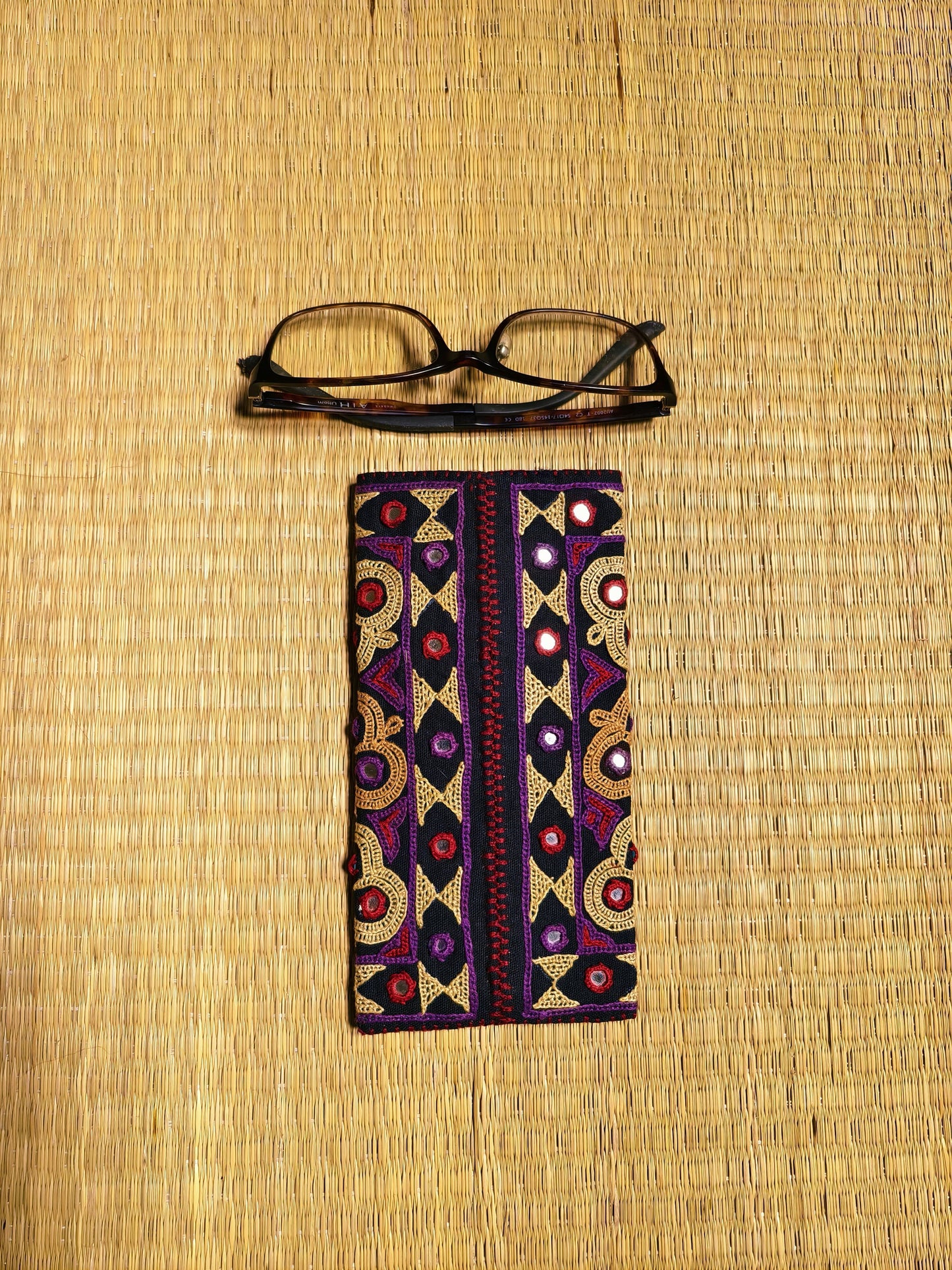 Violet Multicolour Kutch Hand-Embroidered Spec Case