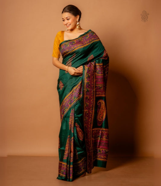 Handwoven Pure Mulberry Silk Saree Deep Green