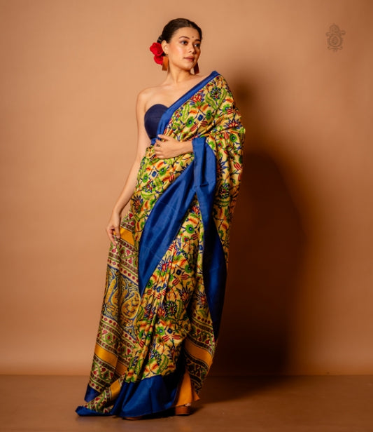 Handwoven Pure Mulberry Bengal Silk Saree Multicolour